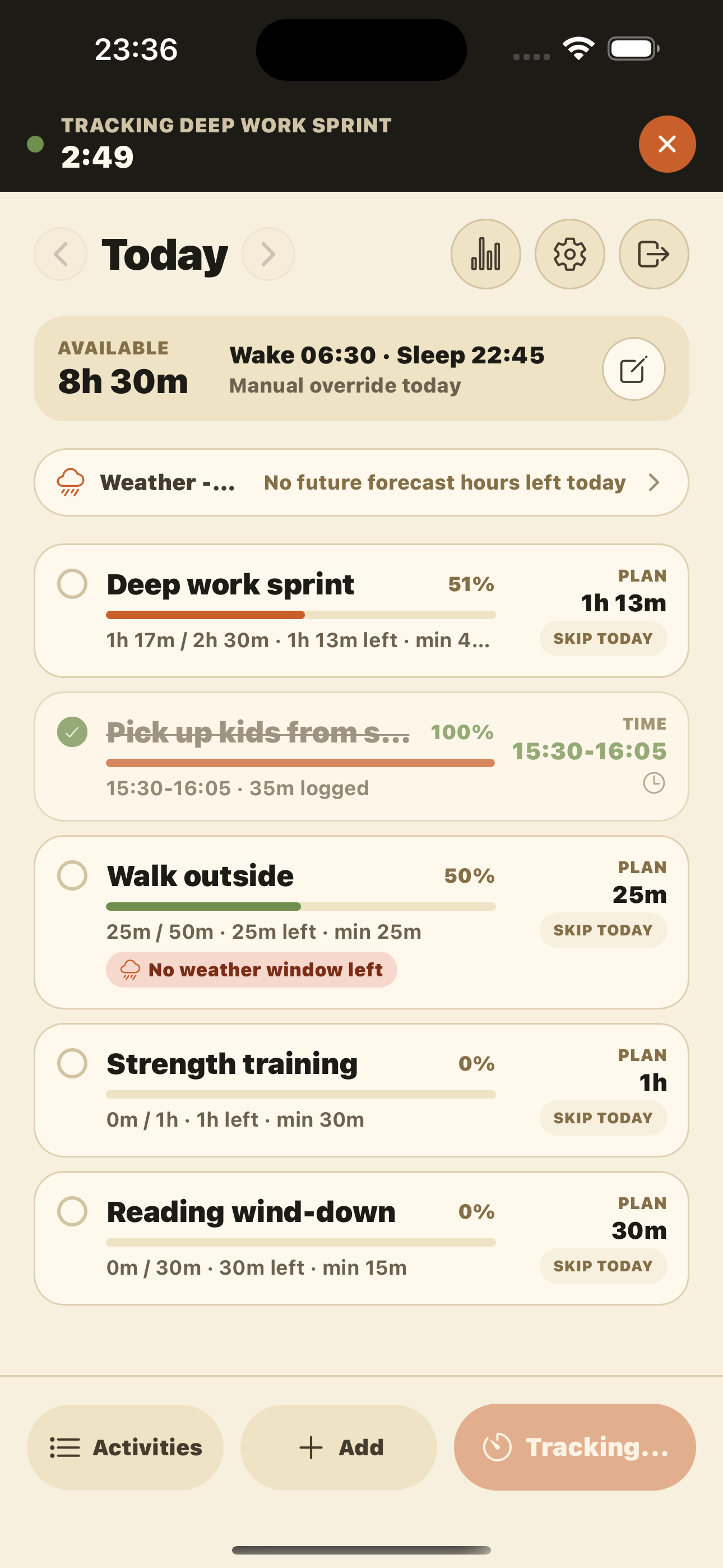 DayDuet live time tracking screen