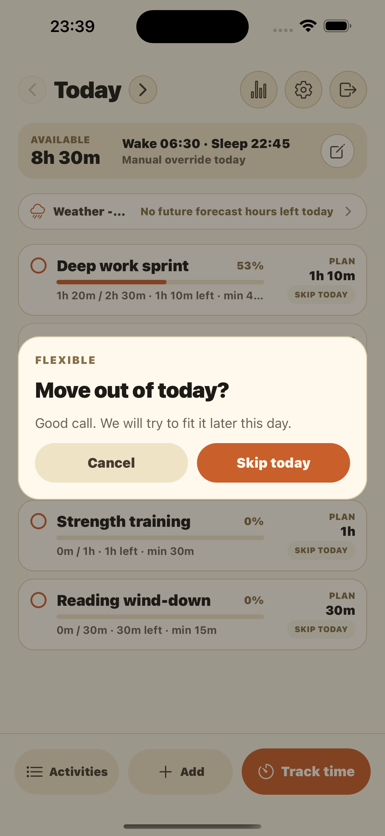 DayDuet skip today screen