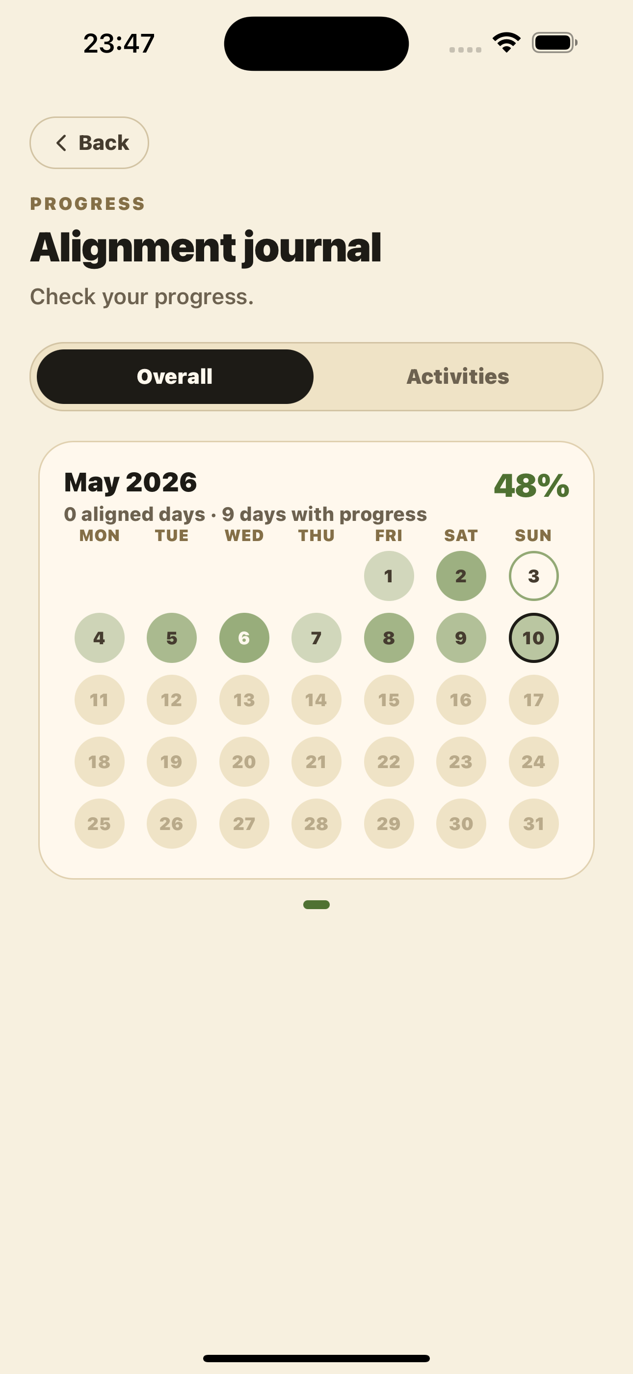 DayDuet progress calendar screen